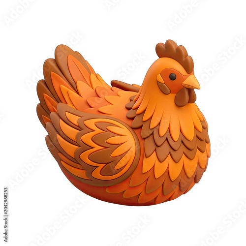 Stylized Orange and Brown Chicken Sculpture