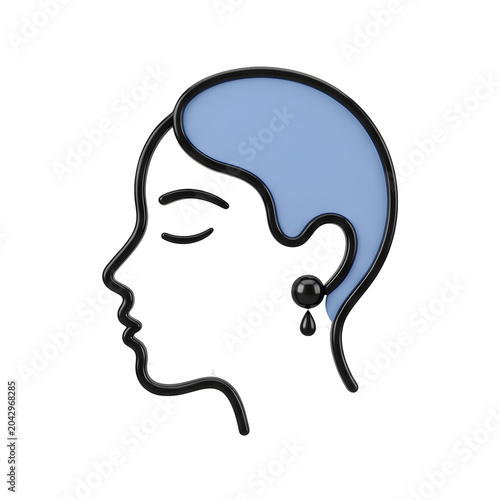 Stylized Profile of a Woman with Blue Hair and Earring