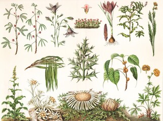 Bilder mit Rahmen Dschungel Botanische Chromolithographie Pflanzen Vintage 1897  © Timofeeff