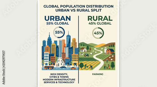 Urban and Rural Population Distribution Infographic.