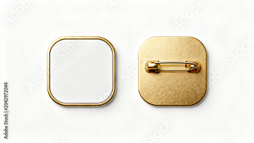 Premium Rounded Square Soft Enamel Pin Mockup with Gold Finish