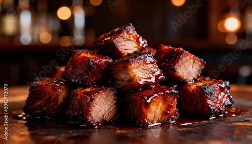 Caramelized BBQ Burnt Ends With Glossy Sauce Close Up