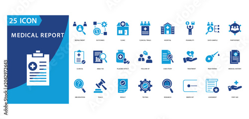 Tableau sur toile medical report icon set  of recruitment, outcomes, clinic, clinical trials, hosp
