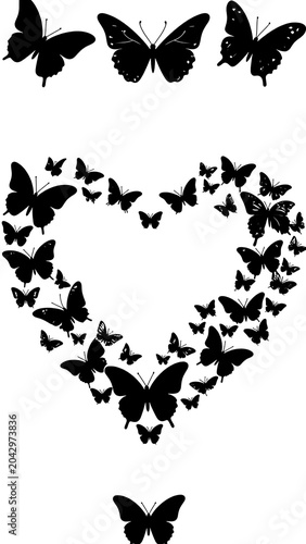 A heart shape formed by butterflies on a white background