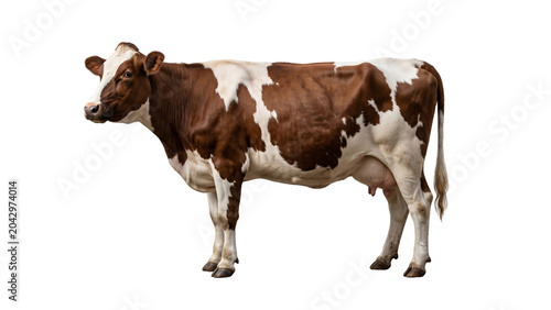 Brown and White Cow Isolated on Transparent Background