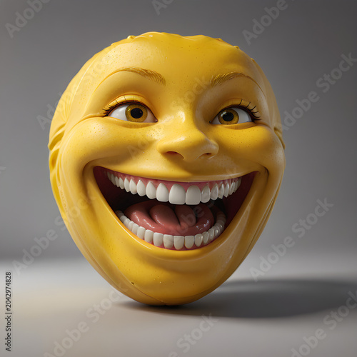 3D rendering of a yellow smiling happy emoji face