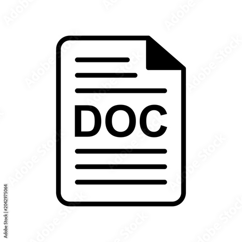 Bild auf Leinwand DOC File Document Icon Black Outline Paper File Format Symbol Isolated Transpare