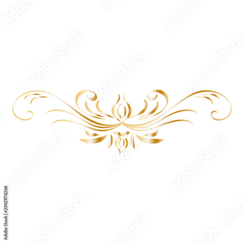 Fotografi Ornamental scroll consists of a refined golden calligraphic motif that acts as a distinguished decorative divider for high-end wedding invitations, anniversary certificates, and luxury menu card