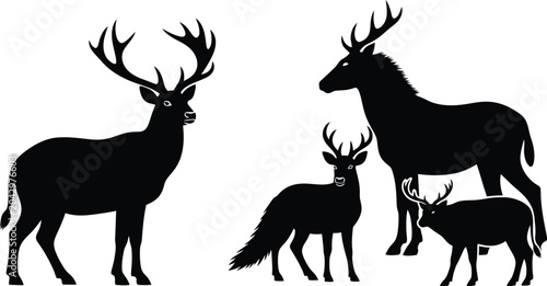 Photos Deer Family Silhouettes Isolated on White Background