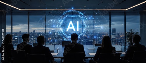 Corporate AI Safety Compliance Audit Meeting in High Rise Boardroom