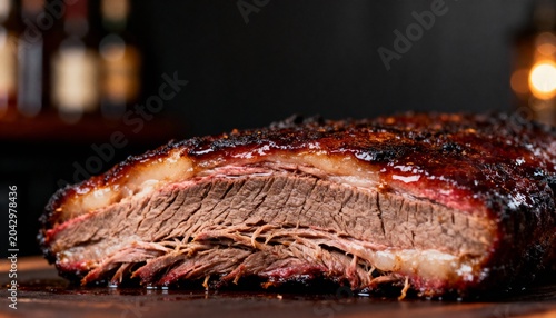 Sliced Smoked Texas BBQ Brisket With Glossy Glaze