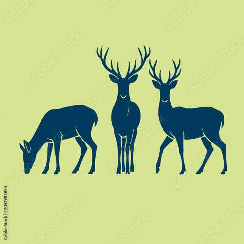 Deer silhouettes on pale green background silhouette