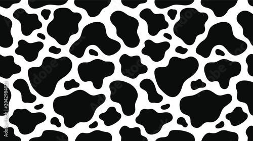 Seamless cow print pattern with organic black spots on a white background, for fabric and, fashion textile