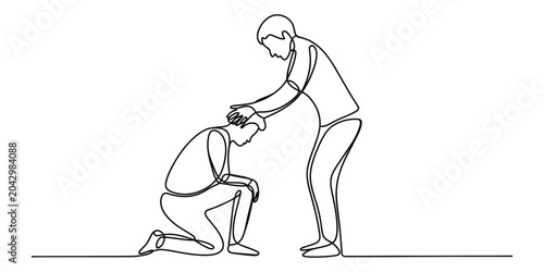 Obraz na płótnie One line drawing of a man blessing another person