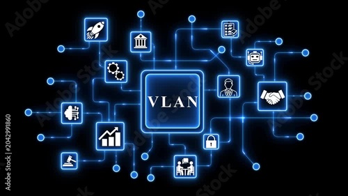 Virtual Local Area Network V L A N Technology Concept with and Map in Background for Business Finance and Networking Applications.4k animation video...
