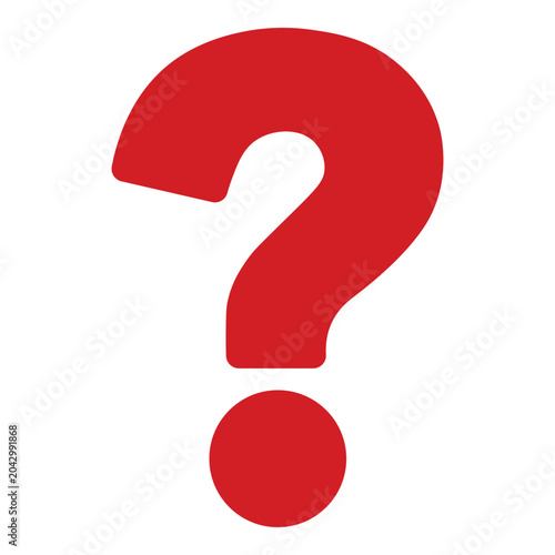 Red question mark icon, bold interrogation symbol, help sign vector