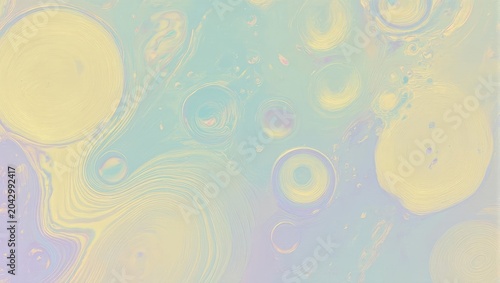 Pastel abstract of swirling, circular shapes in pale yellow, green, and purple hues