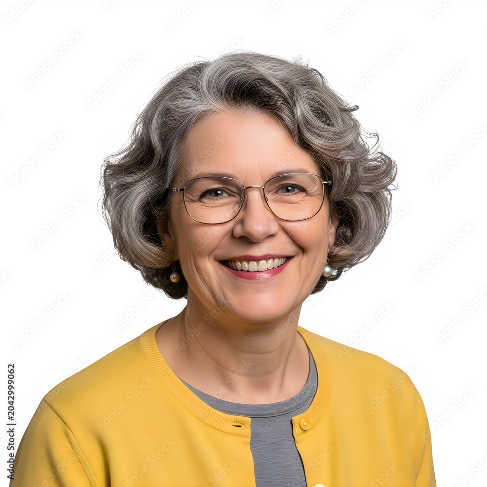 Obraz premium Smiling professional woman with glasses in yellow sweater Vector