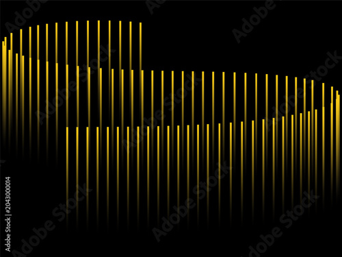 Golden sound wave pattern on black background for music and audio visual effects