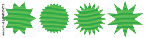 Set of blank green starburst icons on white background. Badges and labels various shapes. Vector illustration