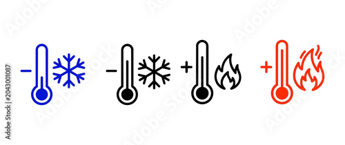 Canvastavla Temperature icons with thermometer and snowflake symbols for cold and hot weathe