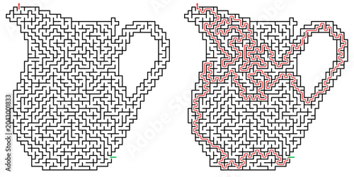 Canvastavla Silhouette labyrinths in the shape of objects jug