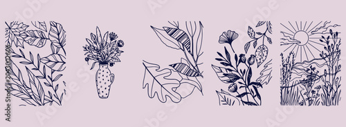 Quadro su tela Autumn leaf pattern, seasonal fall texture, minimal nature sketch, clean botanic