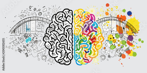Bild auf Leinwand split human brain artistic illustration anatomical neurology