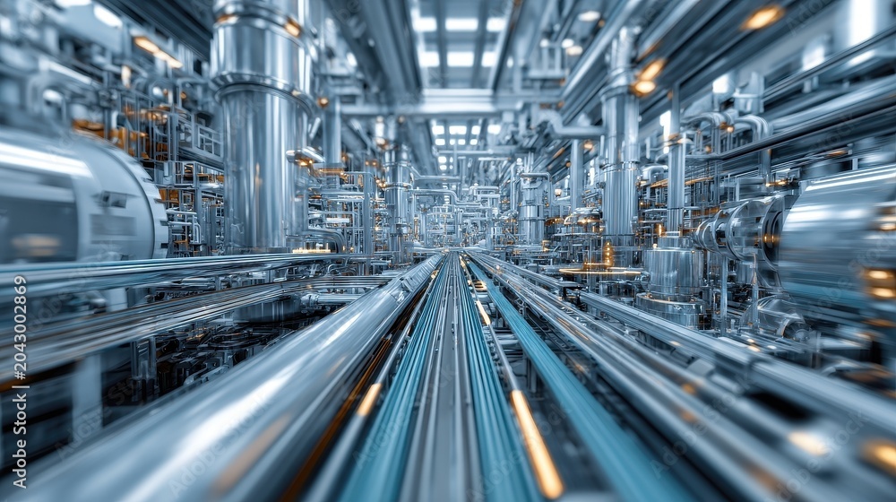 Fototapeta premium Complex Industrial Pipeline Network in Modern Chemical Processing Plant