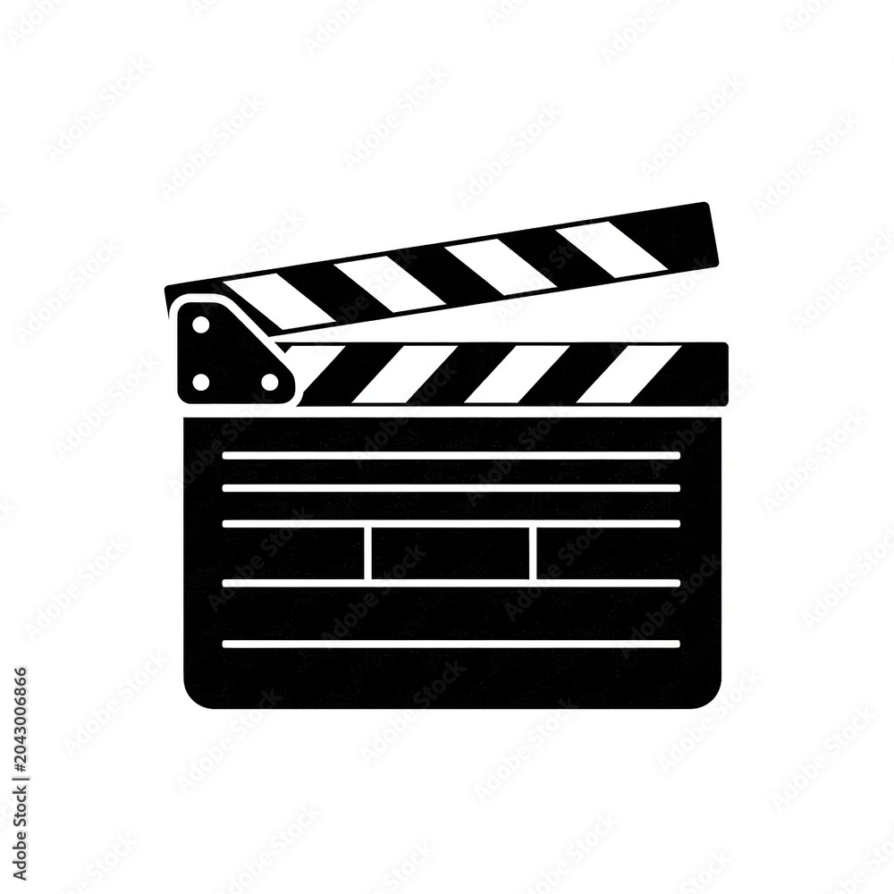 Fototapeta premium Clapperboard icon, film production symbol, movie clapper sign, cinema industry equipment, vector illustration isolated on white background