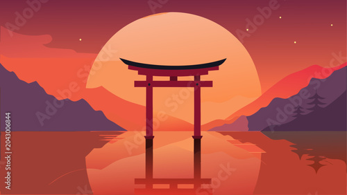Sunset over torii gate