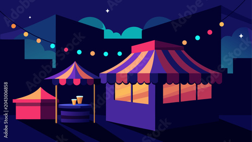 Tableau sur toile Vibrant night market under stars