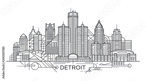 Detroit Skyline Illustration - Modern Architectural Drawing