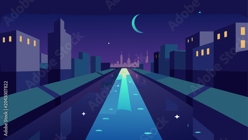 Schilderij op canvas Cityscape under moonlit night