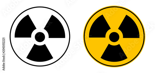 Foto Radiation hazard icon set with radioactive trefoil warning symbols