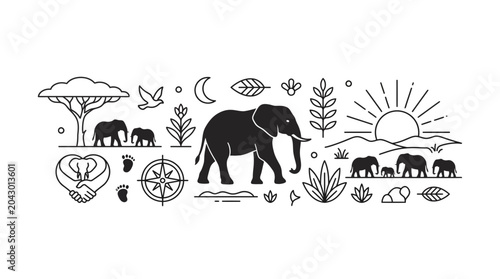 Photography African Wildlife Silhouette Illustration Banner