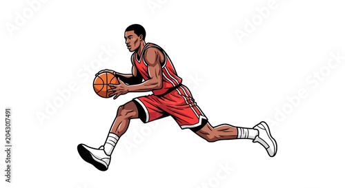 Photos Dynamic illustration of a basketball player in mid-action, showcasing athleticis