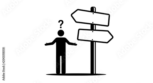 Tableau sur toile Uncertainty at a crossroads Stick figure contemplates multiple undefined path op