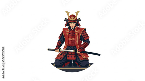 Obraz na plátně Samurai warrior in traditional armor holding swords.