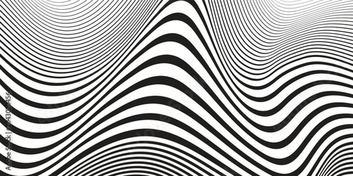Tableau sur toile Abstract Black White Rippled Line Field dynamic background