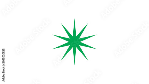 Features a solid green, symmetrical 10-pointed starburst or spark icon centered on a plain white background.