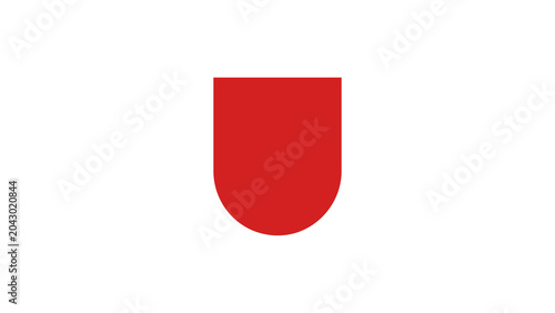 Features a solid red, symmetrical shield or crest shape with a flat top and a smoothly rounded bottom centered on a plain white background.