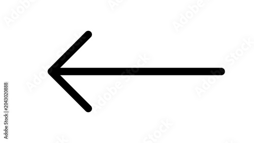 Shows a minimalist, clean black-line arrow pointing left on a plain white background. It serves as a classic user interface symbol commonly used for navigation
