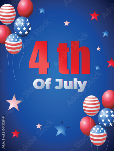 th of July Independence Day celebration vector banner template with USA flag pattern balloons on blue background