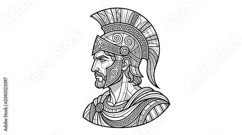 Cuadro en lienzo Ancient Greek Warrior Profile Illustration, Spartan Soldier Bust, Mythology Art