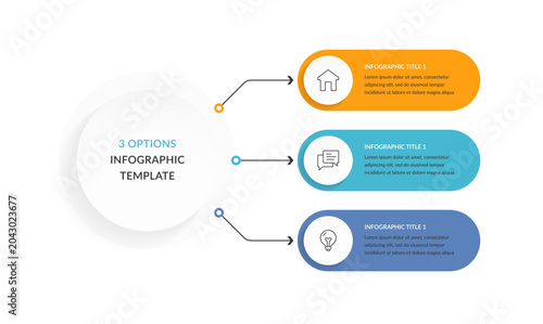 Infographic template with three horizontal options connected to a central circle providing a clean layout for professional data visualization or process flow presentations