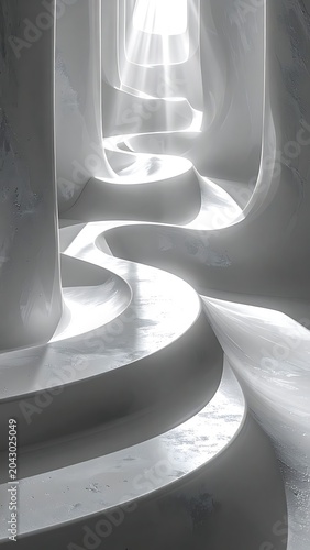 A surreal, grayscale, abstract sculpture with smooth curves and light reflections