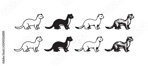 Fotografie Eight black and white weasel icons in outline, solid, and hand-drawn sketch styl