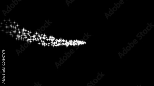 White glittering star particle trail swooshing on black background, alpha channel magical stardust overlay