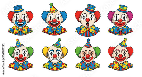 Bild auf Leinwand Colorful cartoon clown faces smiling.